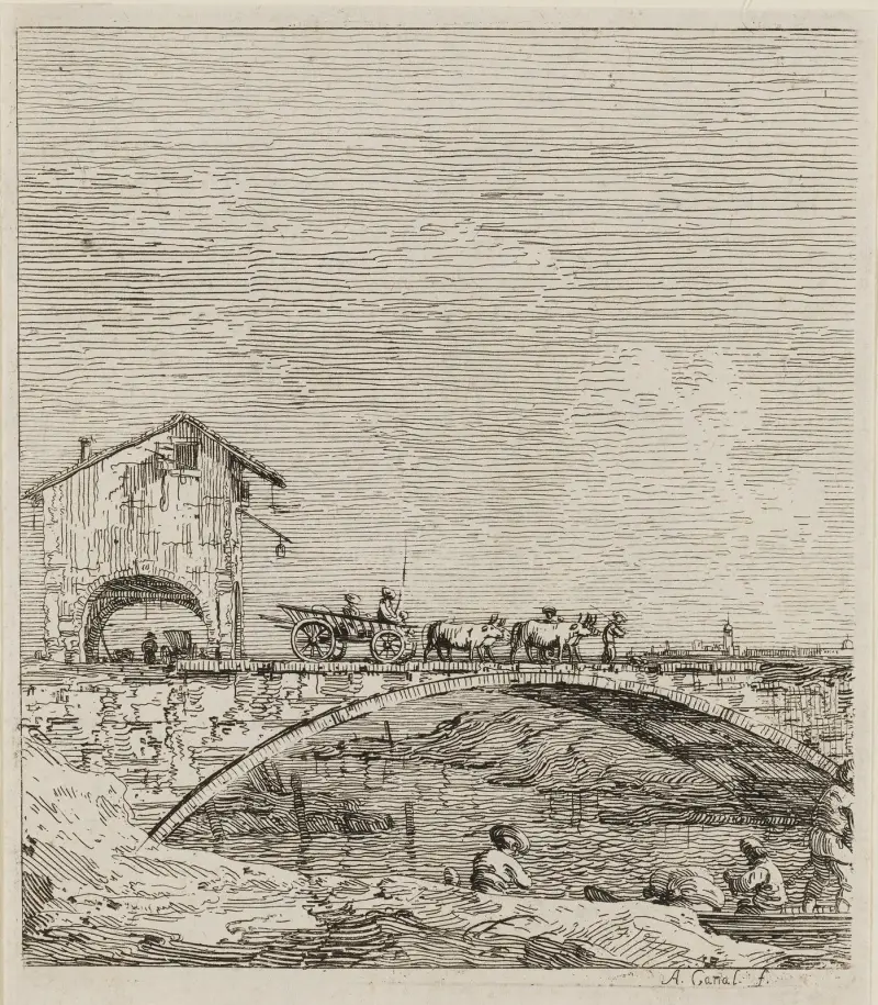Vagnen som passerar över en bro, ur Vedute av Canaletto