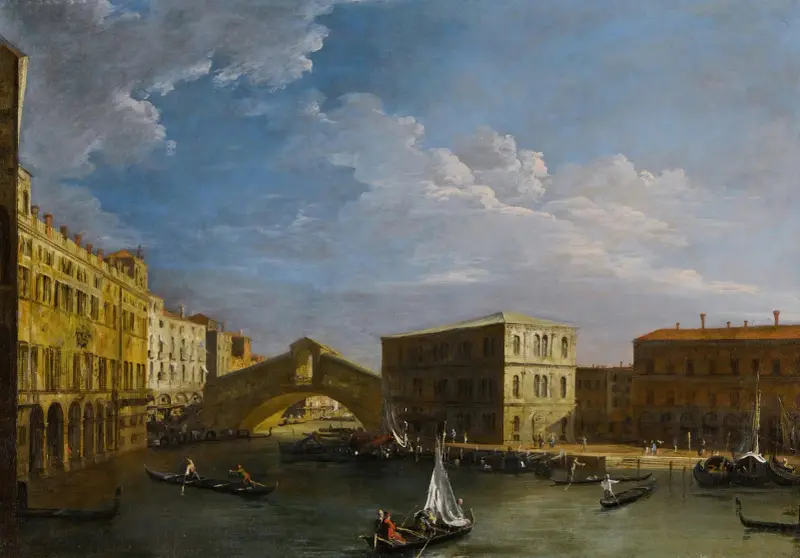 Venedig, vy över Canal Grande och Rialtobron från norr av Canaletto