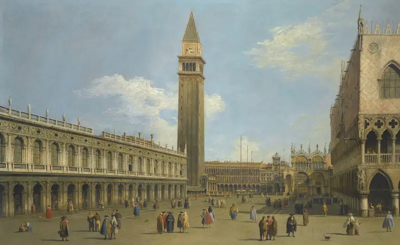 Venedig, vy över Piazzettan mot norr av Canaletto