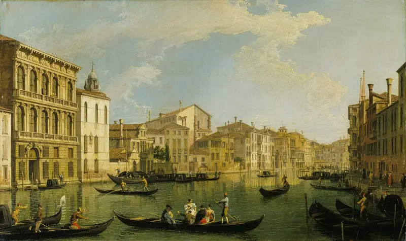 Venedig, Canal Grande från Palazzo Flangini till San Marcuola av Canaletto