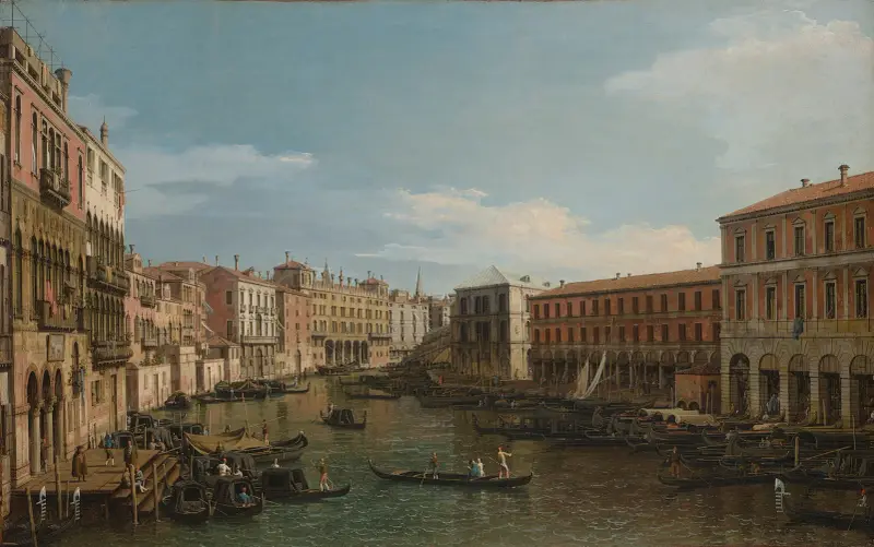 Venedig, Canal Grande söderut, från Ca’ Da Mosto mot Rialtobron av Canaletto