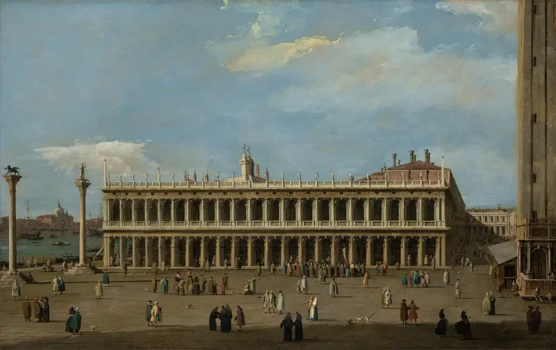 Venedig, Piazzettan, mot väster, med Libreria av Canaletto