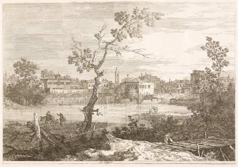 Vy över Burano, en stad på en ö i Venediglagunen av Canaletto