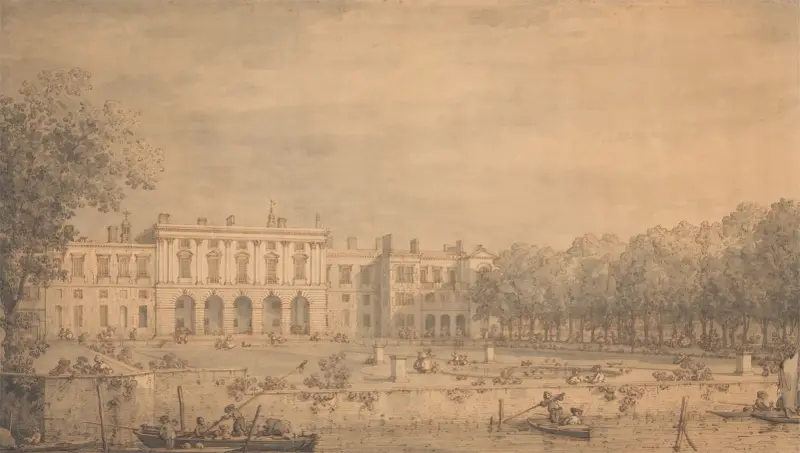 Vy över gamla Somerset House från Themsen av Canaletto