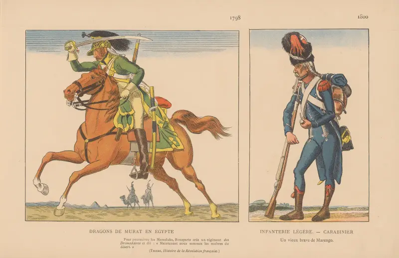 Dragoni Murata w Egipcie. 1798, piechota lekka – karabinier. 1800, Caran d'Ache