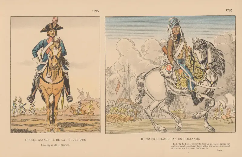Republikens tunga kavalleri, Chamborans husarer i Holland. 1795 av Caran d'Ache