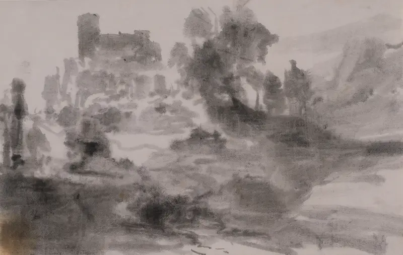 Landschaft mit Burg (oder Kirche) av Carl Blechen