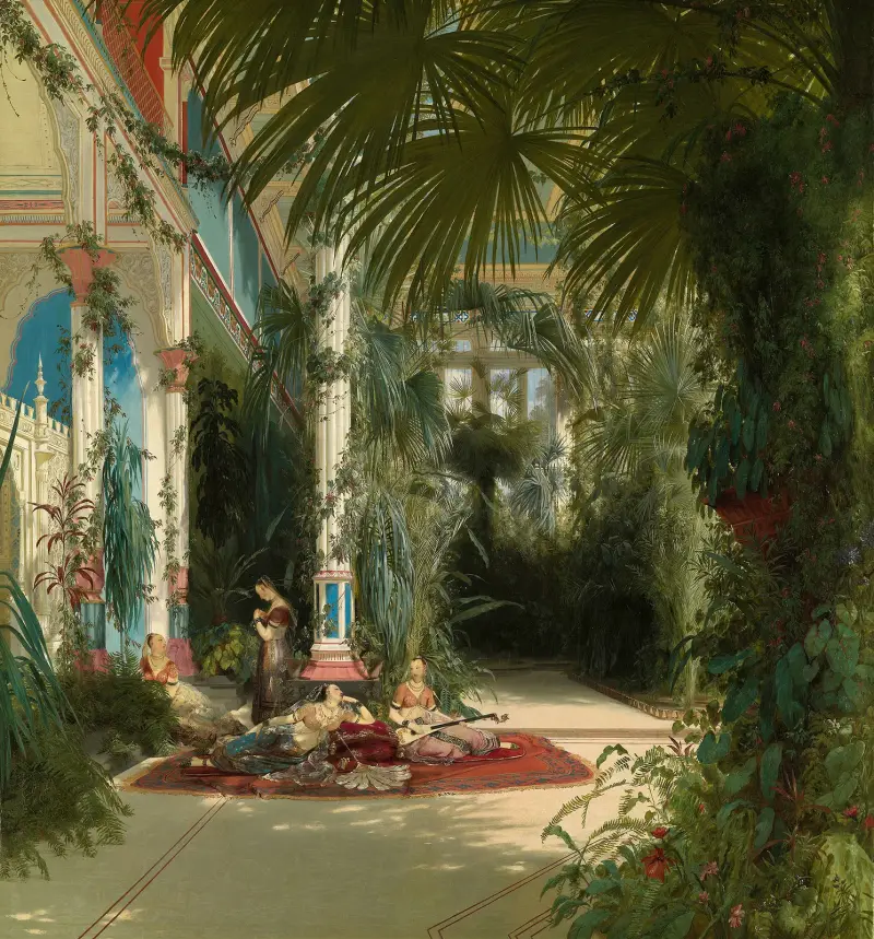 Palmhusets interiör på Pfaueninsel nära Potsdam av Carl Blechen