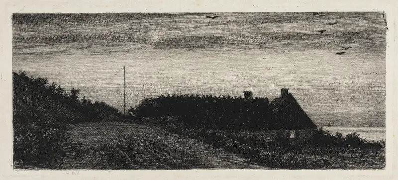 Hus vid stranden en sommarnatt av Carl Bloch