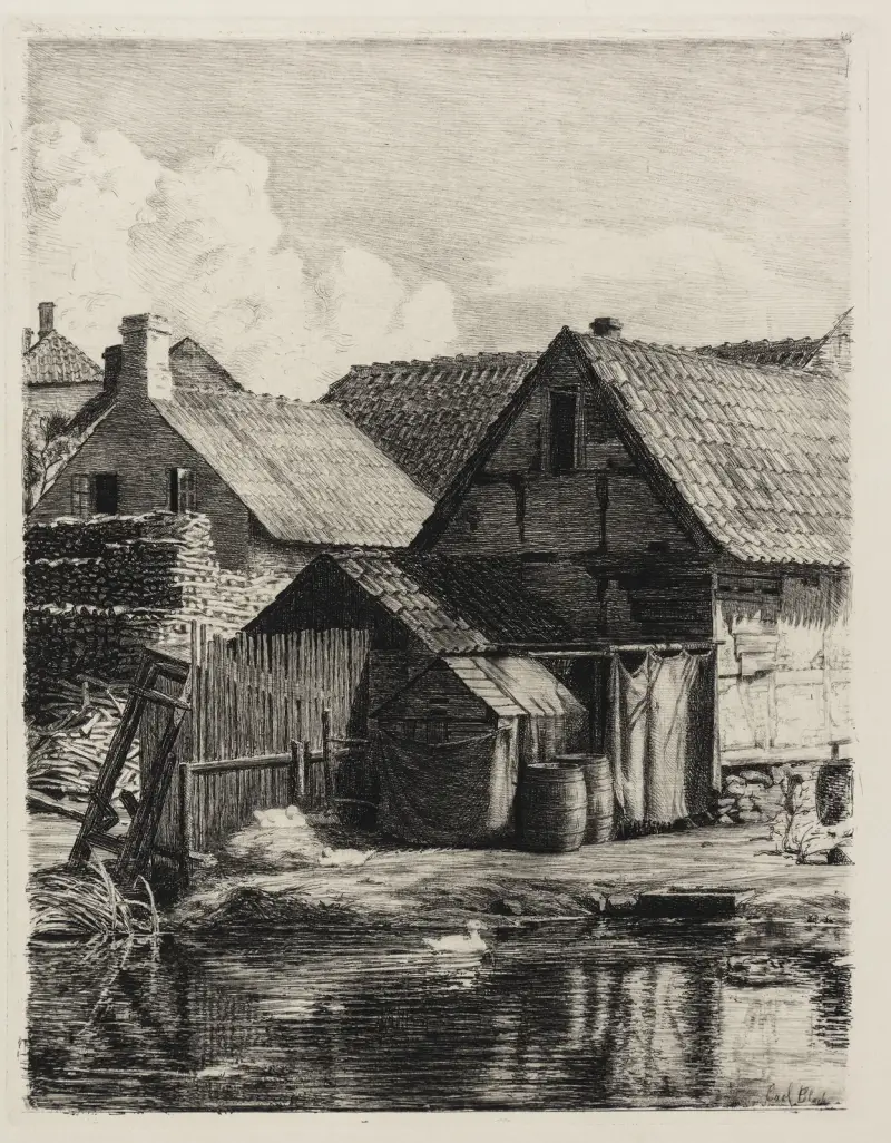 Old houses, from Hellebæk av Carl Bloch