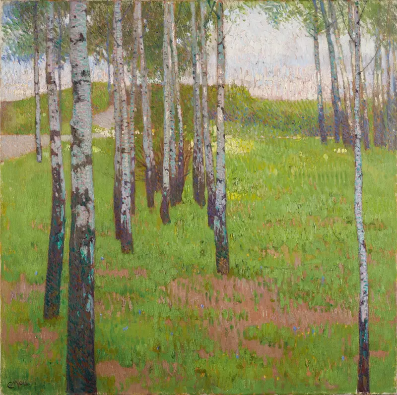 Birkenwäldchen im Abendlicht av Carl Moll