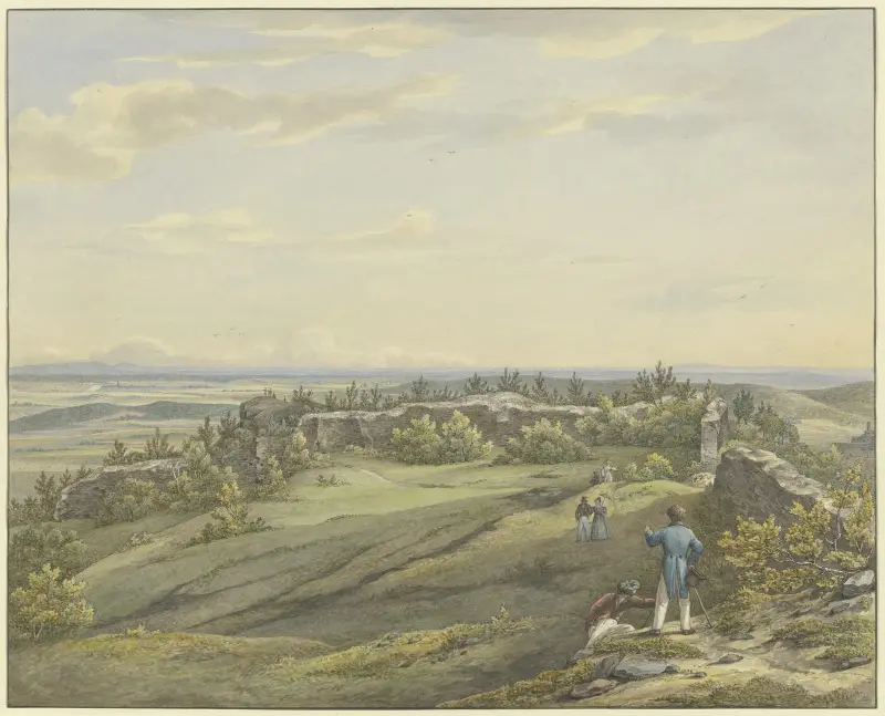 Borggården på ruinen Falkenstein med utsikt över Mainslätten, Odenwald och Rhenbergen av Carl Morgenstern