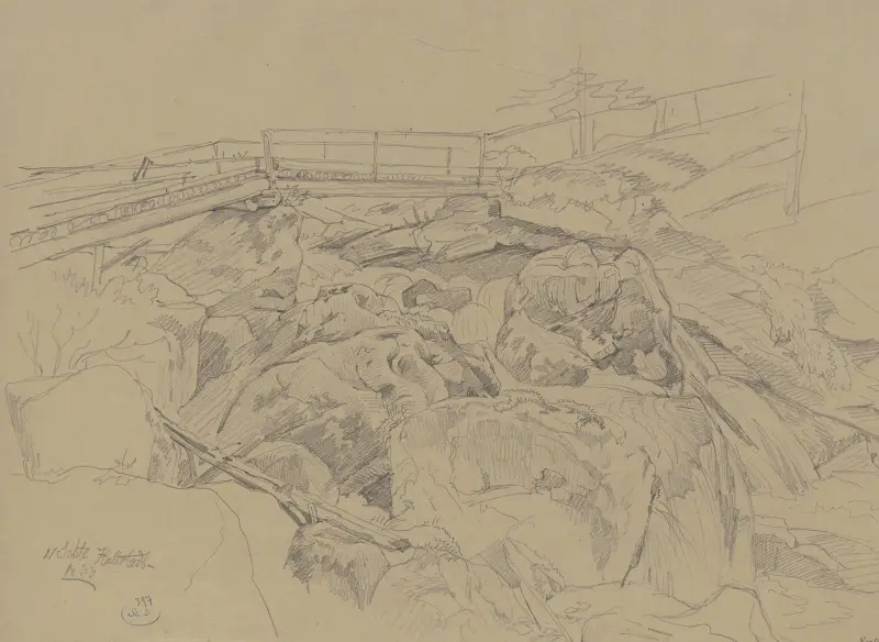 Holzbrücke über Felsengeröll bei Hallstadt von Carl Morgenstern