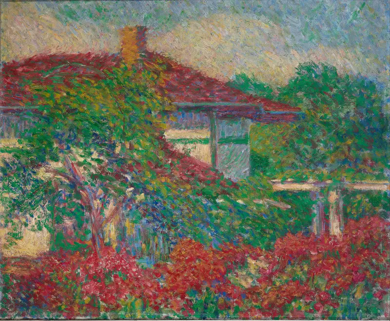 Landschaft mit rotem Dachgebäude von Carl Newman