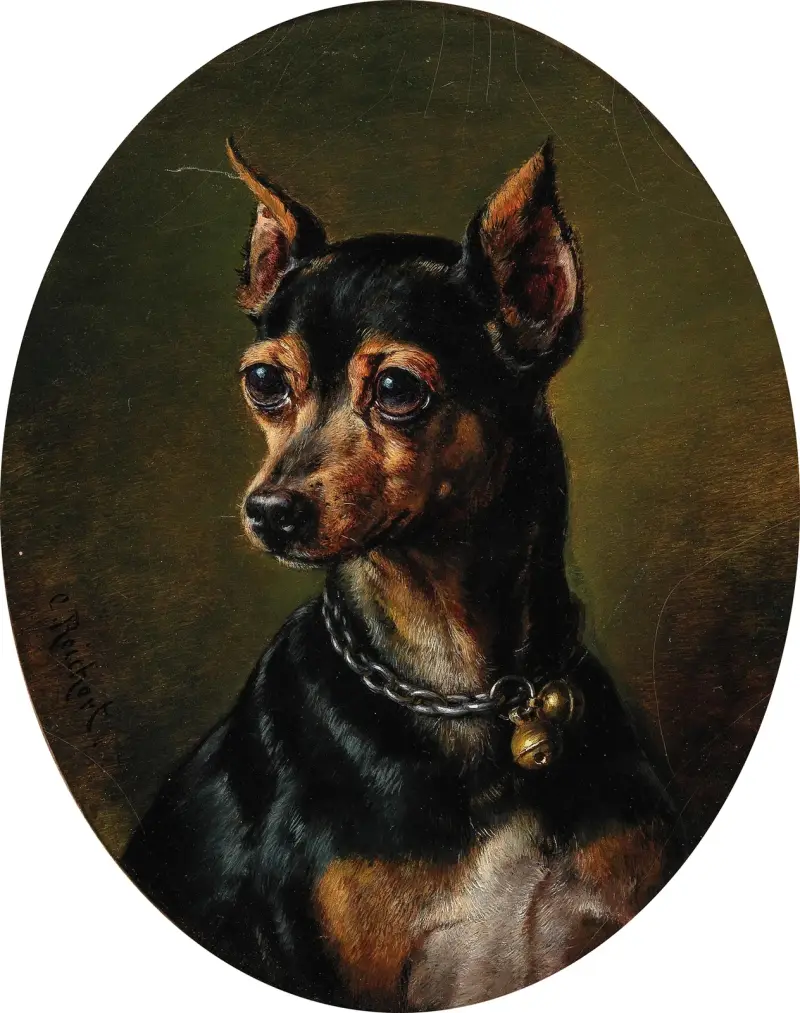 Pinscher in Collar with Bells av Carl Reichert