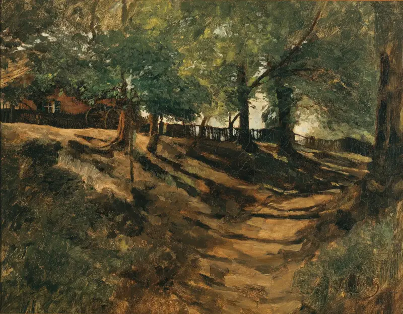 Ein Bauernhof an einer Landstraße von Carl Schuch