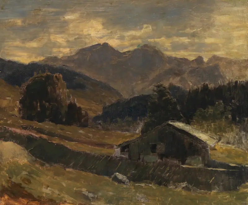 Utsikt mot Hochkalter vid Hintersee av Carl Schuch