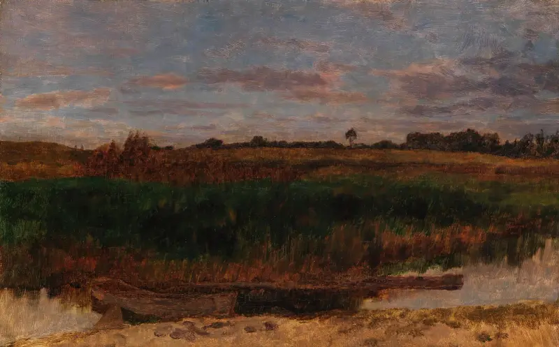 Schilffeld mit Kahn (Ferch am Schwielowsee) von Carl Schuch