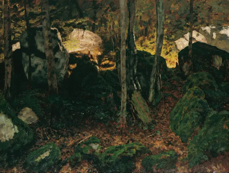 Skogsinteriör vid Saut du Doubs av Carl Schuch