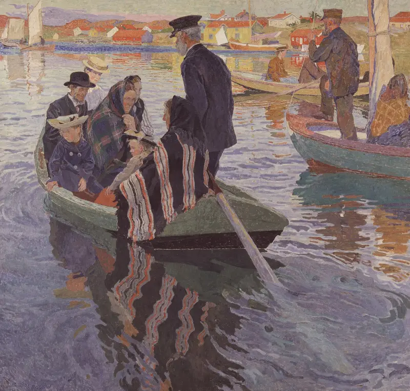 Kirchenbesucher im Boot von Carl Wilhelmson