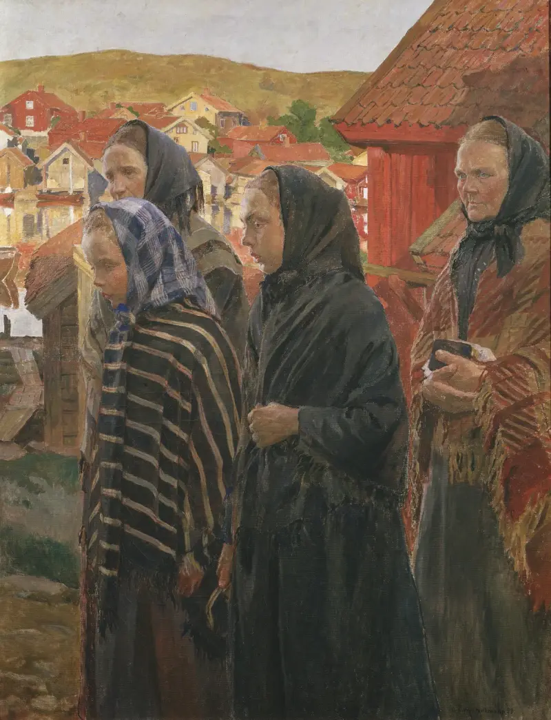 Fiskarhustrur på hemväg från kyrkan av Carl Wilhelmson