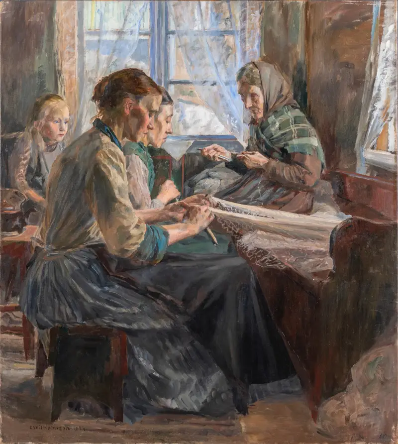 Fischerinnen beim Netzknüpfen, Bohuslän von Carl Wilhelmson