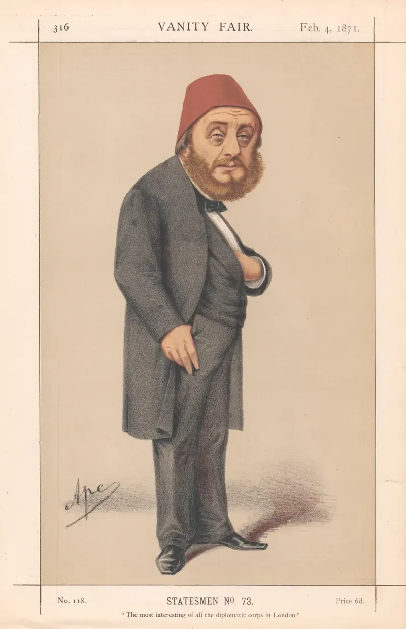 Englands ambassadörer; den mest intressante av alla Londons diplomatkårer, Mr. Musurus, 4 februari 1871 av Carlo Pellegrini