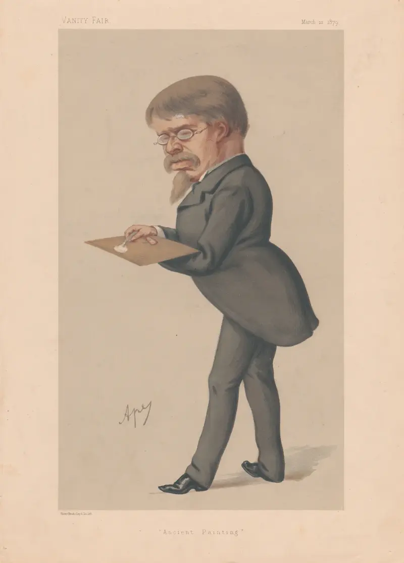 Konstnärer. ”Antik målning”. Sir Lawrence Alma-Tadema. 22 mars 1879 av Carlo Pellegrini