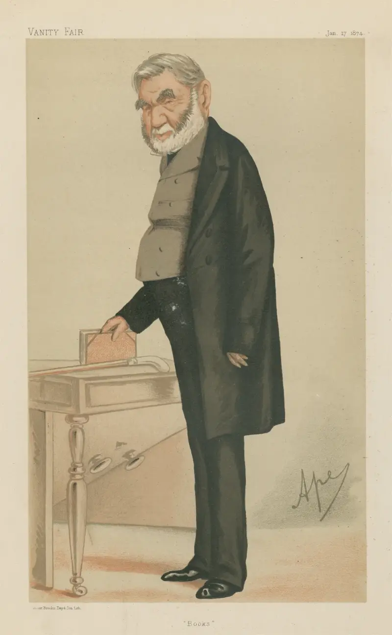 Litterärt: ”Böcker”, Sir Anthony Panizzi, 17 januari 1874 av Carlo Pellegrini
