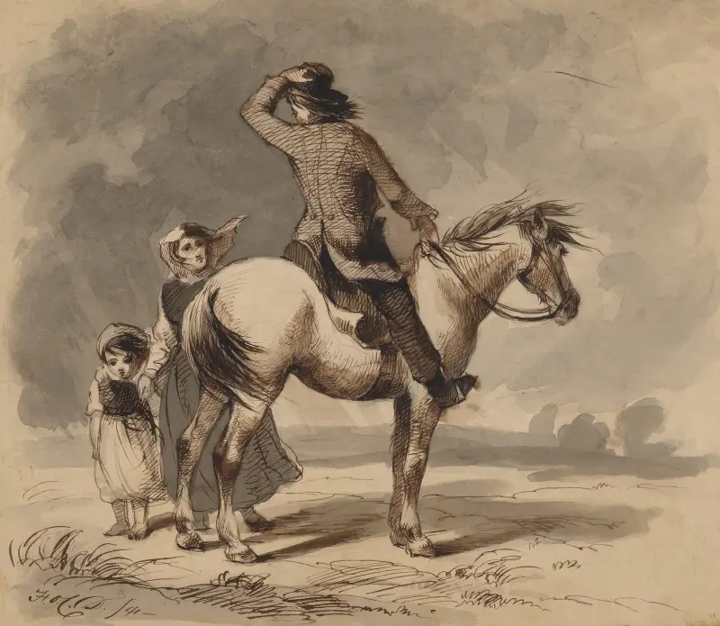 Junge auf einem Pony und zwei Mädchen von Felix Octavius Carr Darley