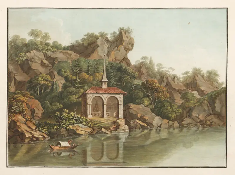 Chapelle de Guillaume Tell sur le Lac des quatre Cantons av Caspar Wolf