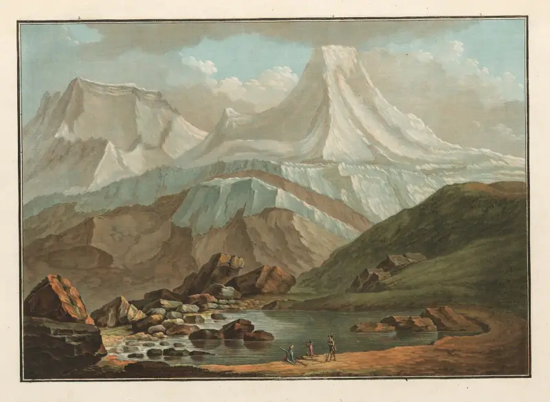 Vy över Gross-Horn och Breit-Horn med den lilla sjön Oberhorn av Caspar Wolf
