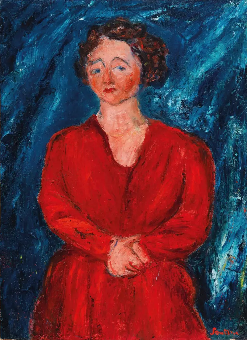 La Femme en rouge au fond bleu av Chaïm Soutine