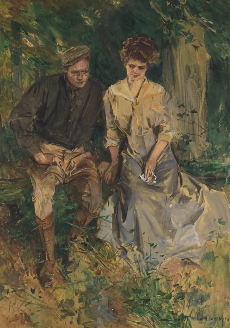 Man och kvinna i en trädgård av Howard Chandler Christy