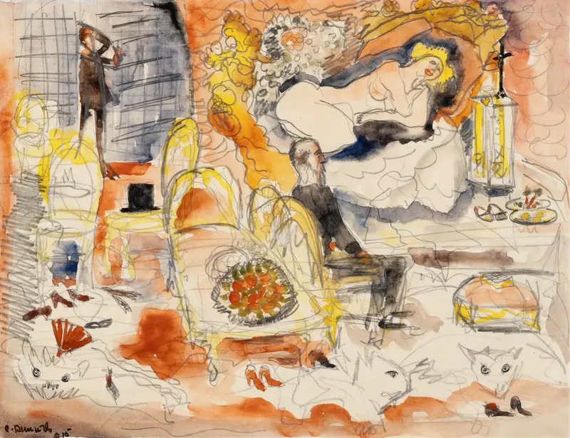 Graf Muffat entdeckt Nana mit dem Marquis de Chouard von Charles Demuth