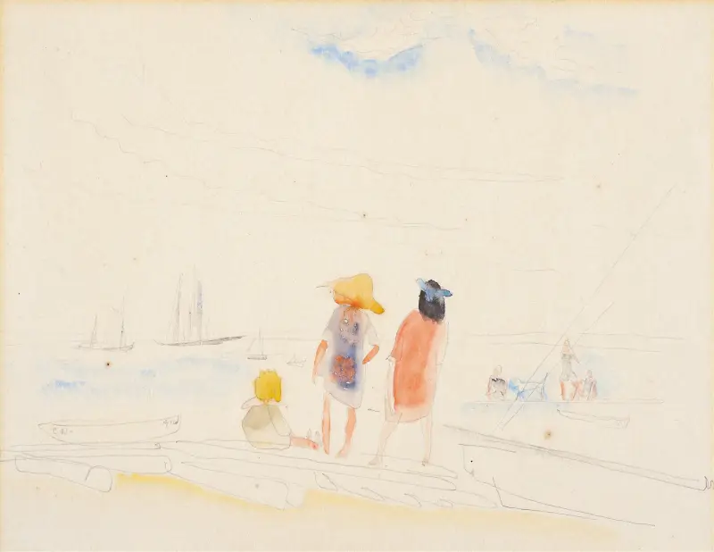 Två kvinnor och ett barn på stranden av Charles Demuth