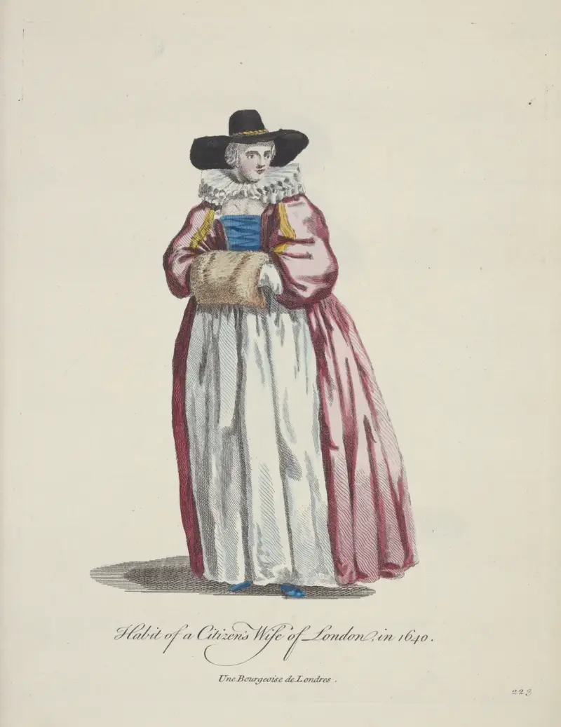 Tracht einer Bürgerfrau aus London im Jahr 1640 von Charles Grignion