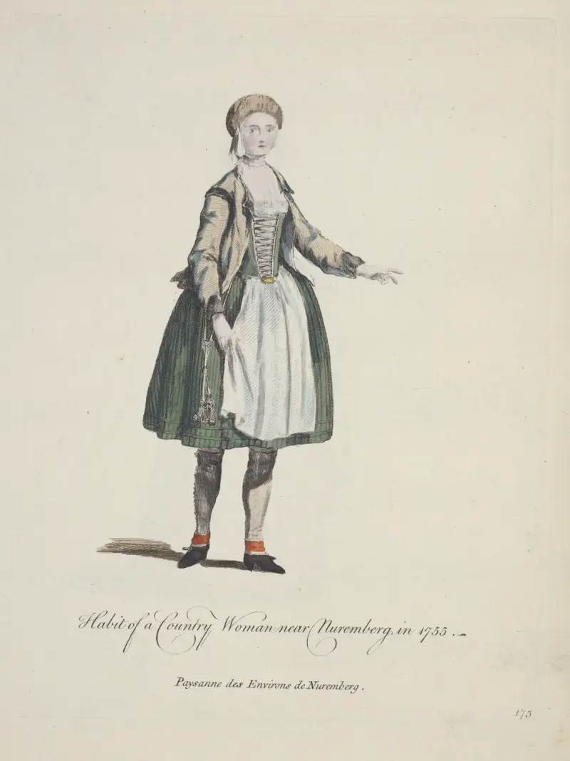 Tracht einer Landfrau aus der Umgebung von Nürnberg im Jahr 1755 von Charles Grignion