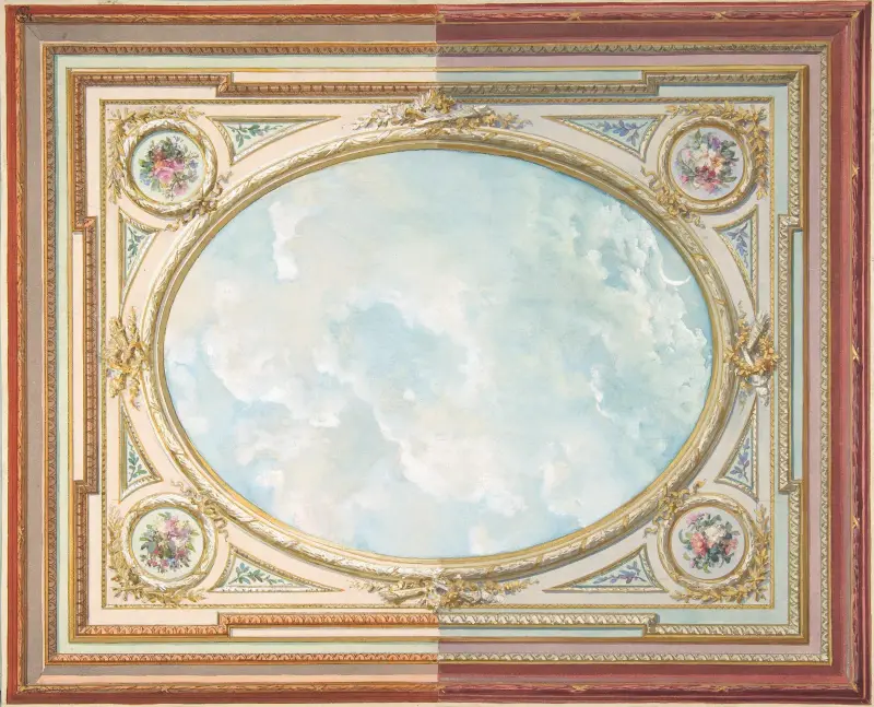 Förslag till takutsmyckning med trompe l'oeil-himmel av Jules-Edmond-Charles Lachaise