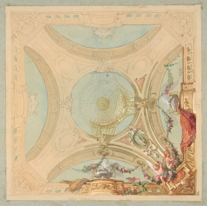 Entwurf für eine Decke mit Girlande und Putten von Jules-Edmond-Charles Lachaise