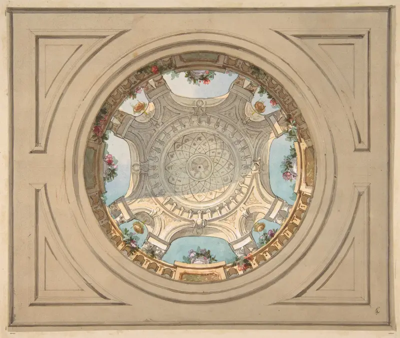 Takdesign med trompe l'oeil-balustrad av Jules-Edmond-Charles Lachaise