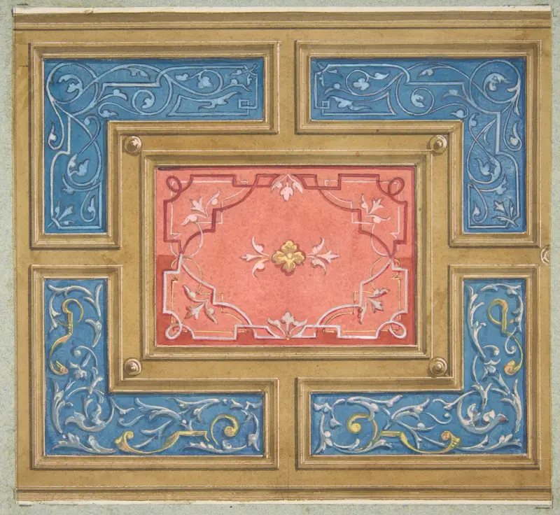 Design for a coffered ceiling with painted panels av Jules-Edmond-Charles Lachaise
