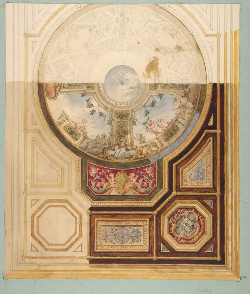 Entwurf für eine Kassettendecke mit Trompe-l'œil-Kuppel in London von Jules-Edmond-Charles Lachaise