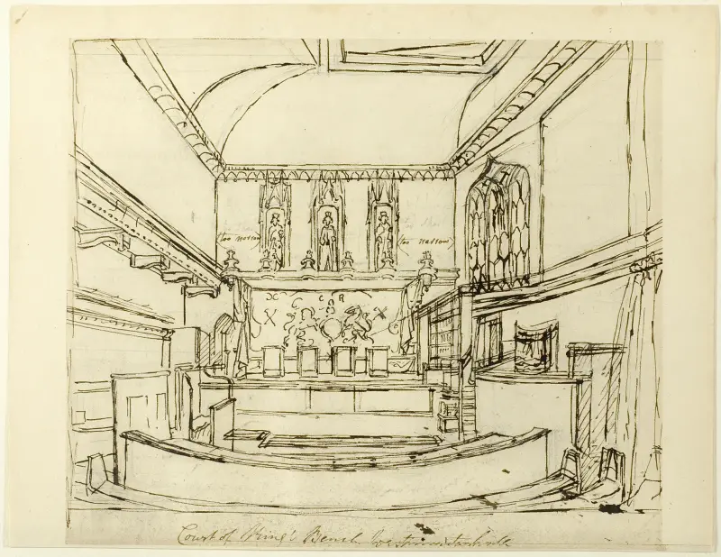 Studie zum Court of King's Bench, Westminster Hall, aus Microcosm of London von Augustus Charles Pugin