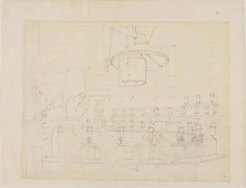 Studie för kroki vid Royal Academy, Somerset House, ur Microcosm of London av Augustus Charles Pugin