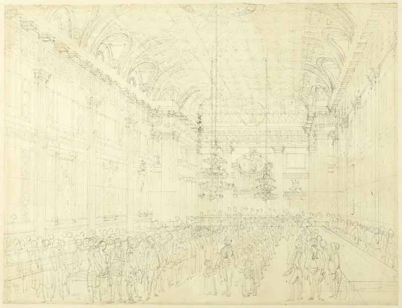 Studie för Freemason's Hall, Great Queen Street, ur Microcosm of London av Augustus Charles Pugin