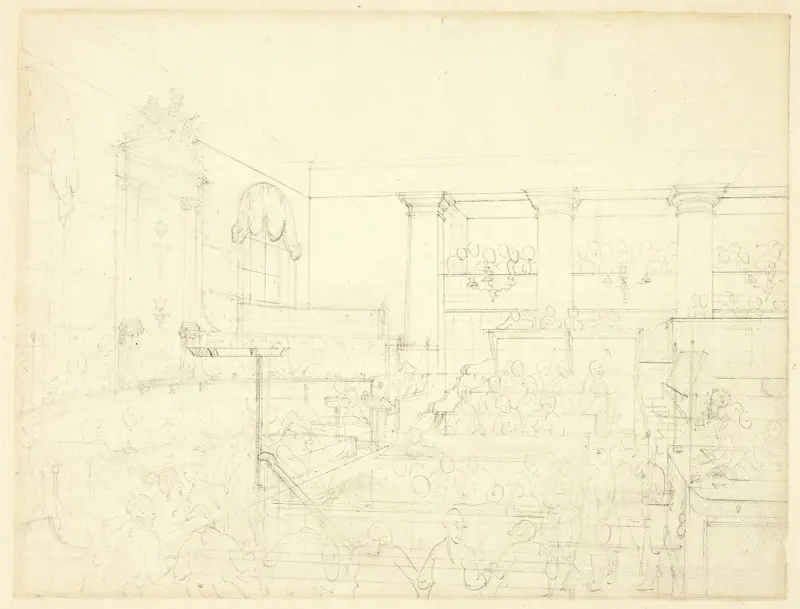 Studie för Old Bailey, ur Microcosm of London av Augustus Charles Pugin