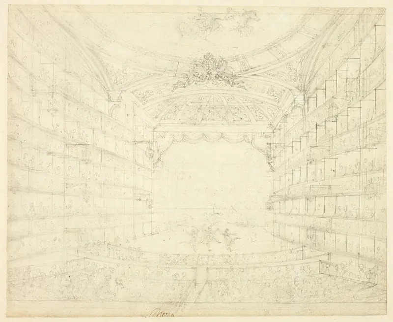 Study for Opera House, from Microcosm of London av Augustus Charles Pugin