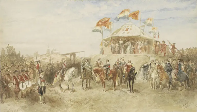 Det spanska garnisonens avtåg från Den Bosch efter kapitulationen för Fredrik Henrik 1629 av Charles Rochussen