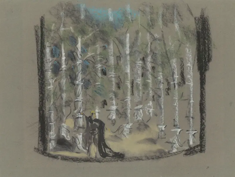 Dom Juan – scenografimodell – akt III, trädgård av Christian Bérard